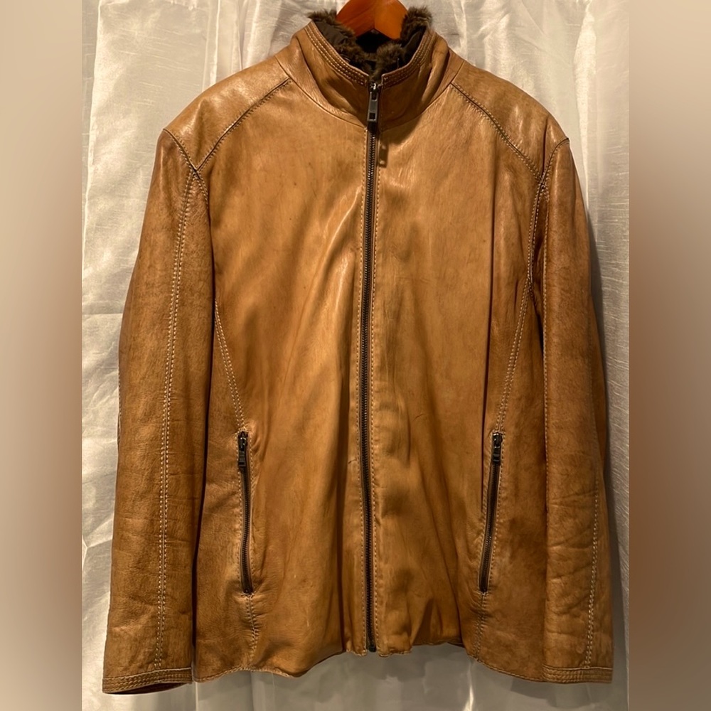 Andrew Marc Men’s Leather Jacket with Removable Rabbit Fur Lining Men’s Size L